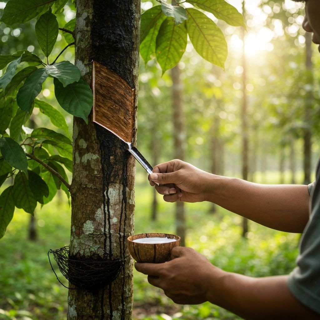 Recoleccion de latex natural del arbol Hevea brasiliensis
