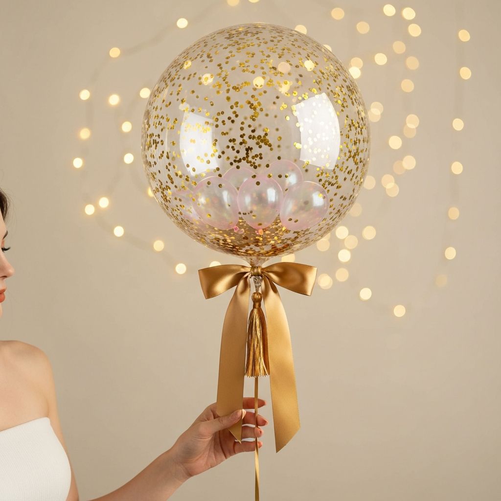 Globo transparente con confeti dorado