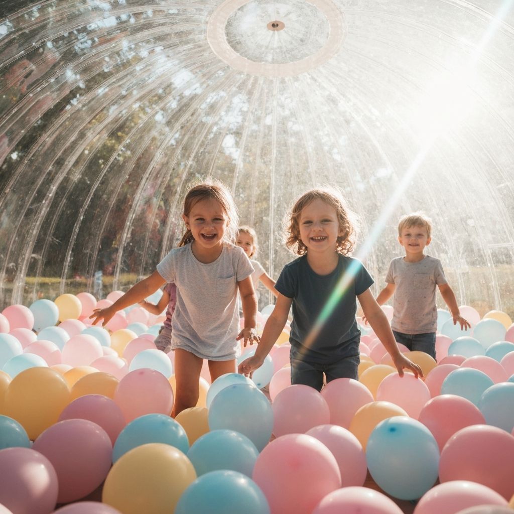 Ninos jugando en iglu de burbujas