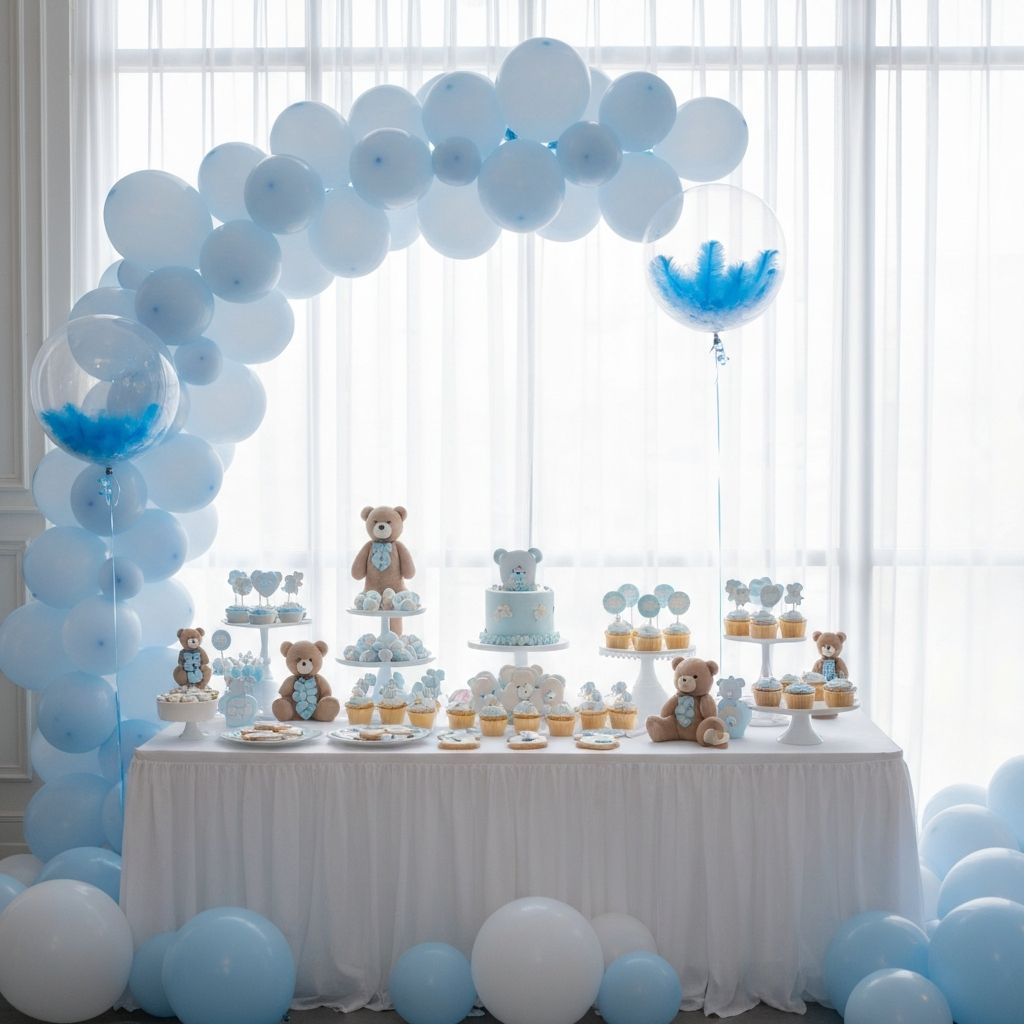 Baby shower en tonos azul pastel
