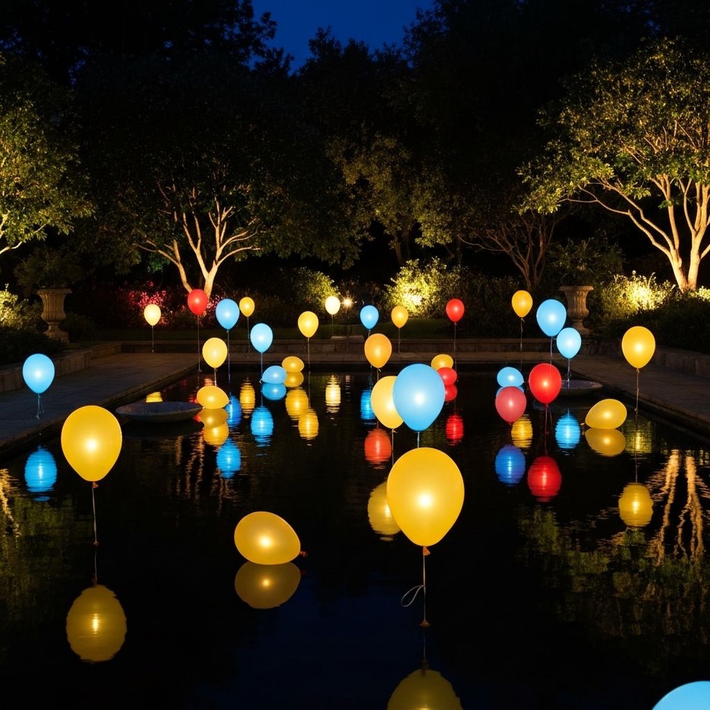 Globos LED flotando en la noche