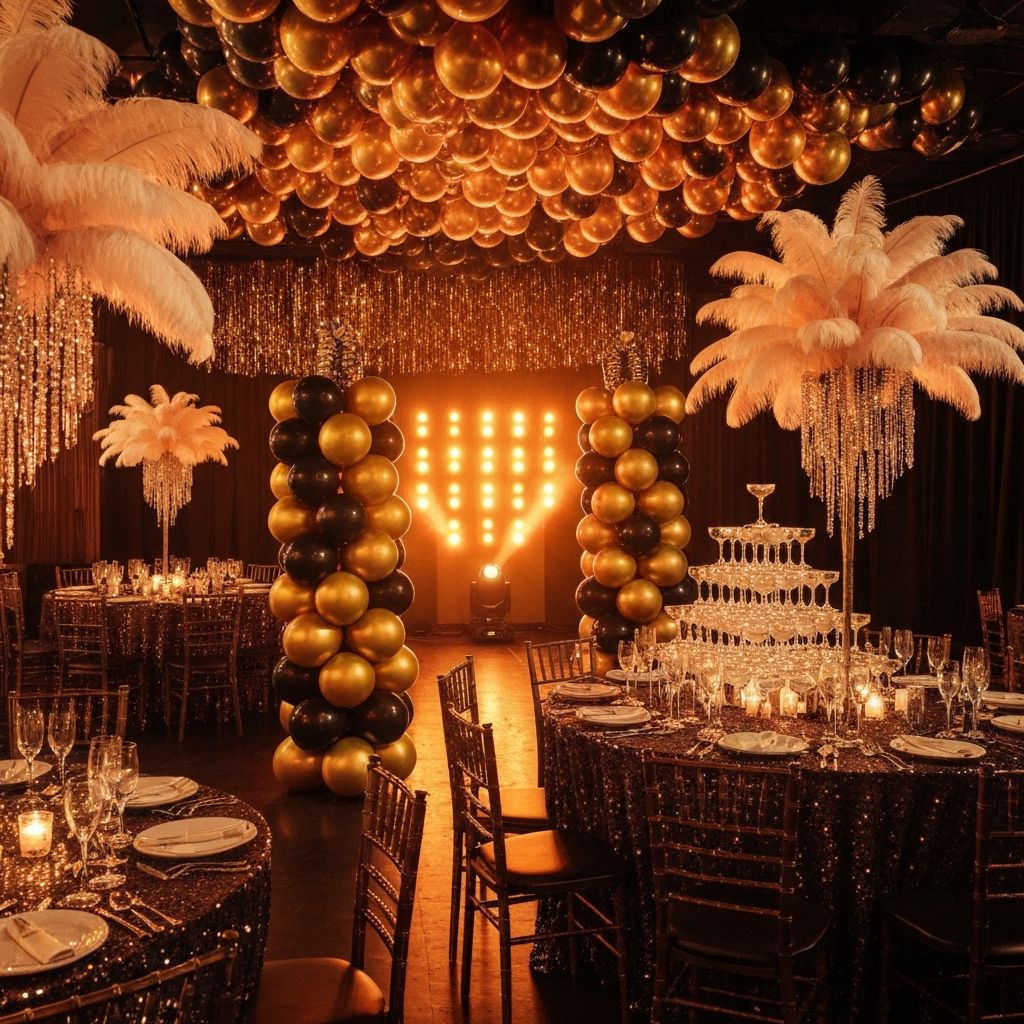 Fiesta tematica Gatsby en oro y negro