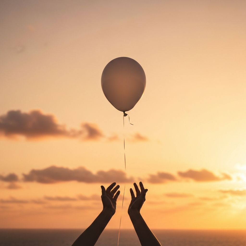 Globo blanco elevandose al atardecer