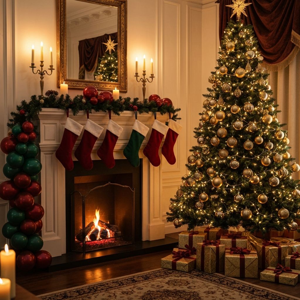 Decoracion navidena con globos rojos y dorados